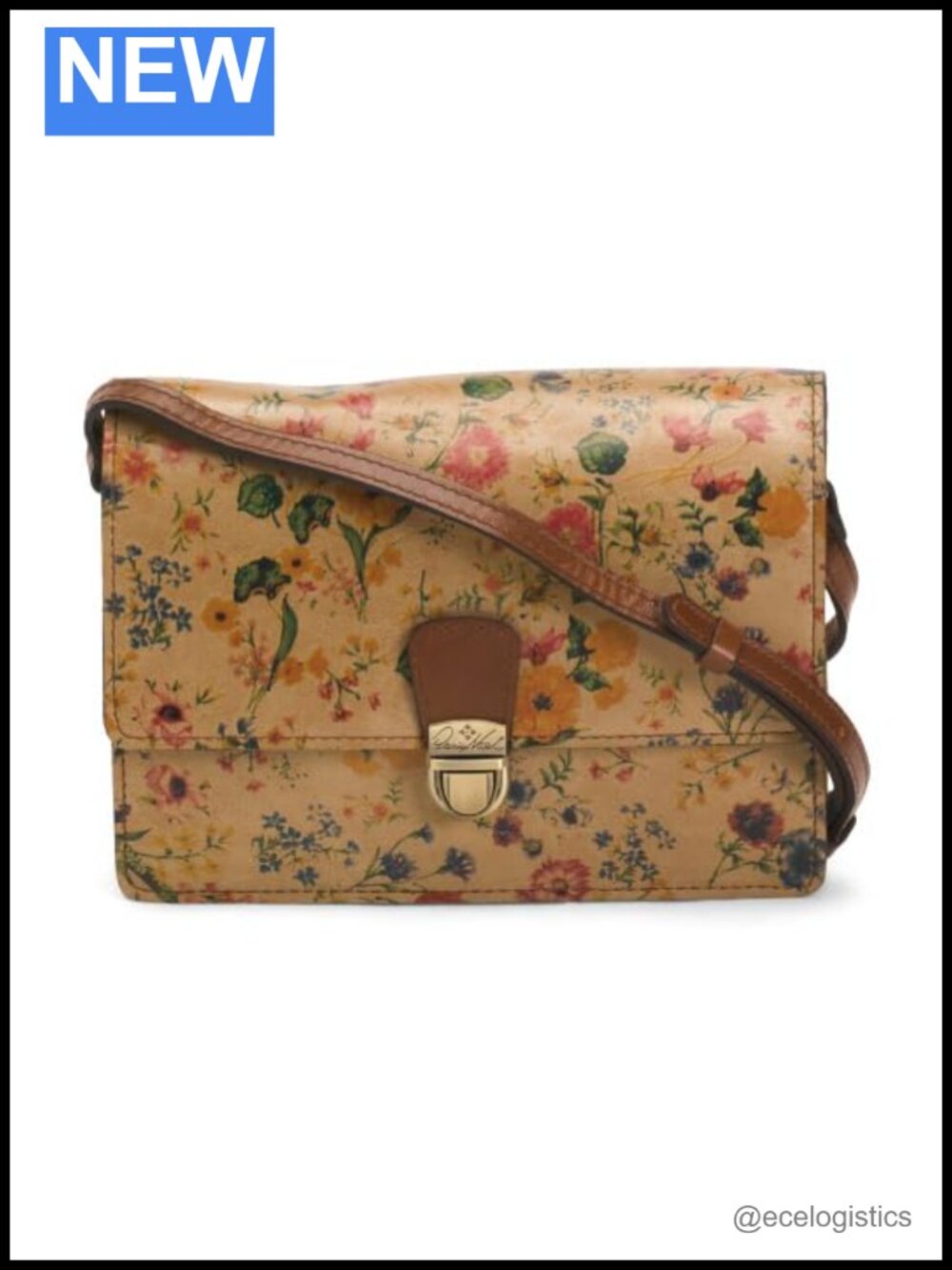 Leather Crossbody Bag with Floral Print Adjustable Strap